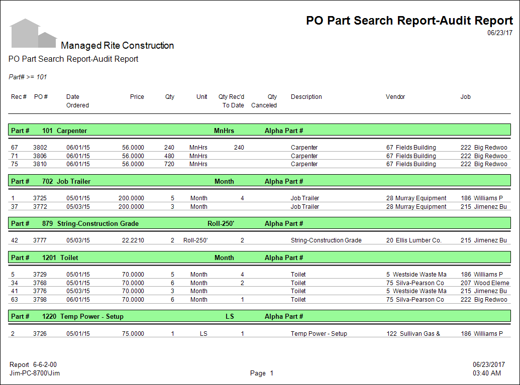 13-04-19 - Purchase Oorder Part Search - Audit Report